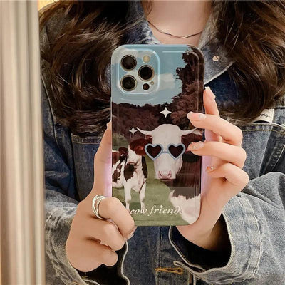 Cartoon Sunglasses Cow Mobile Phone Case Is Suitable For iPhone 14 - MyMobile