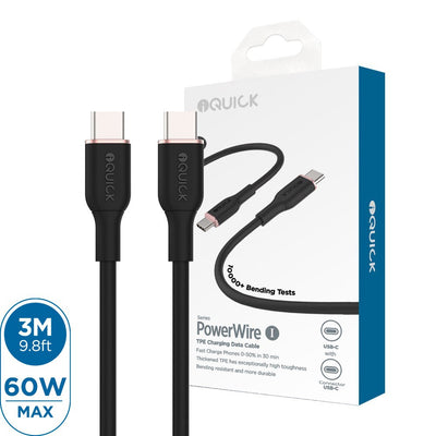 iQuick PowerWire 1 Series TPE Charging Data Cable Type-C to Type-C 3m for iPhone 15 / 16 / 17 Series