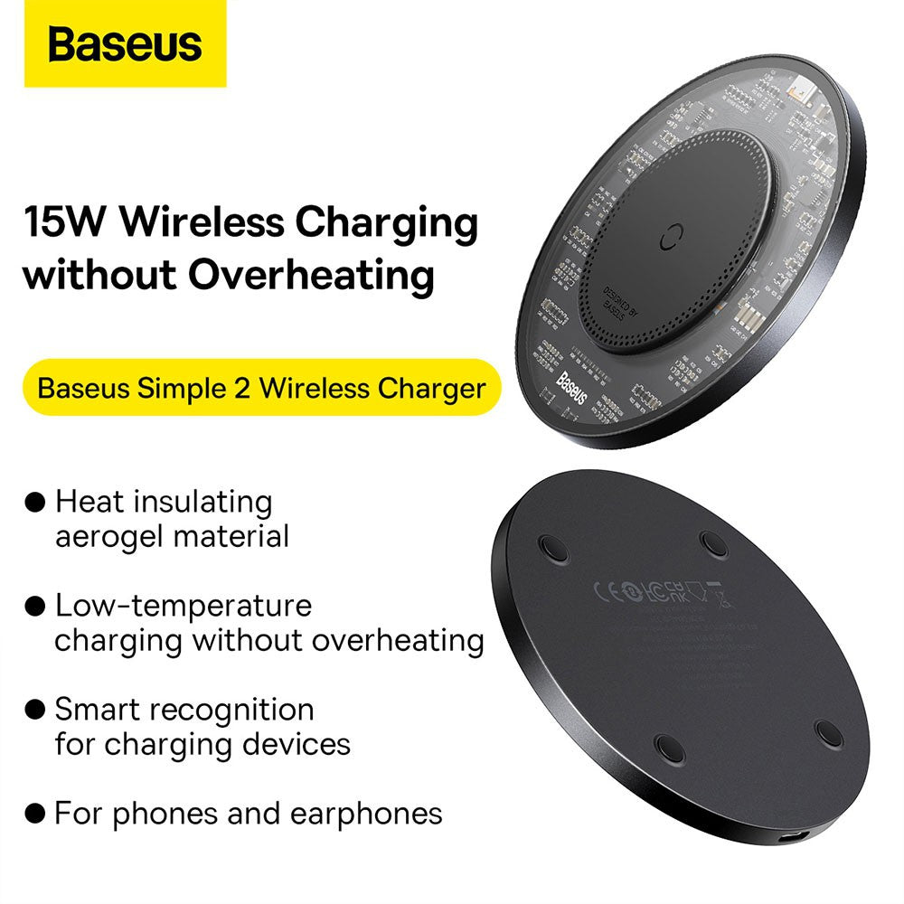 Baseus Simple 2 Wireless Charger 15W With Type-C To Type-C Cable-Cluster