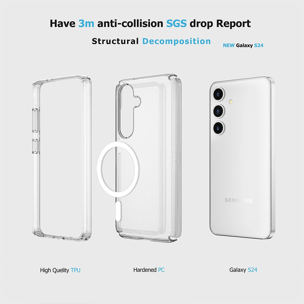UTIA Shockproof Transparent Case Cover With Magnetic Ring for Samsung Galaxy S24 / S25-Transparent