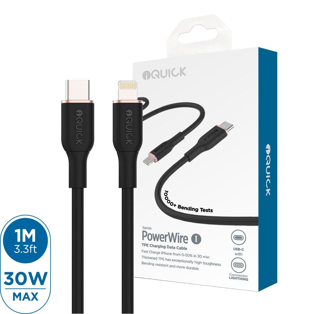 iQuick PowerWire 1 Series TPE Charging Data Cable Type-C to iP 1m