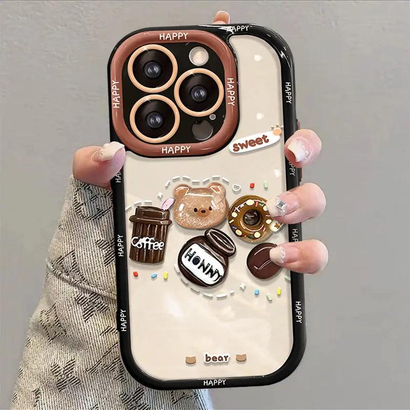 Coffee Bear Three - dimensional Doll Pendant Drop - resistant Phone Case For iPhone 14 - MyMobile