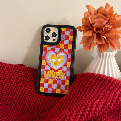 Colorful Embroidered Rhombus Heart Phone Case - MyMobile