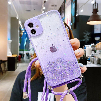 Compatible with Apple, Compatible with Apple , New Epoxy Glitter Star Shell For Iphone12 Diagonal Lanyard Apple - MyMobile