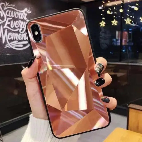 Compatible With Apple, Glitter Diamond Texture Case For X XS Max XR 7 Plus Mirror Acrylic Back Cover Cases For 6 S 7 8 Plus - MyMobile