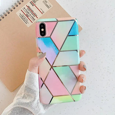 Compatible with Apple , Retro Geometric Marble Silicone Electroplated Mobile Phone Case - MyMobile