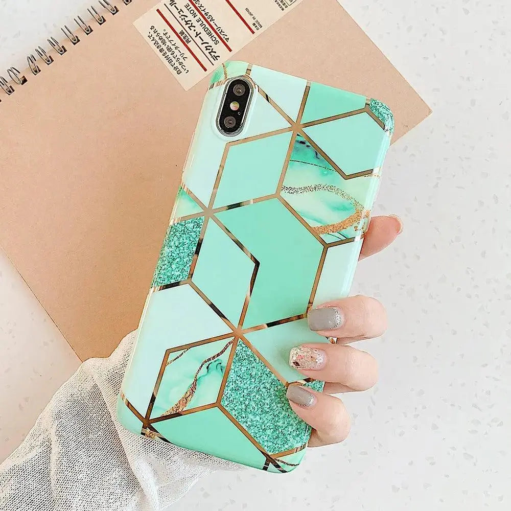 Compatible with Apple , Retro Geometric Marble Silicone Electroplated Mobile Phone Case - MyMobile