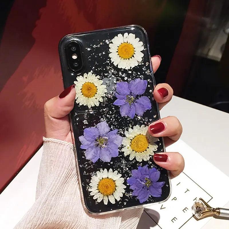 Compatible With Compatible With , Qianliyao Dried Real Flower Cases For I XR Case Handmade Clear Soft Back Cover For - MyMobile