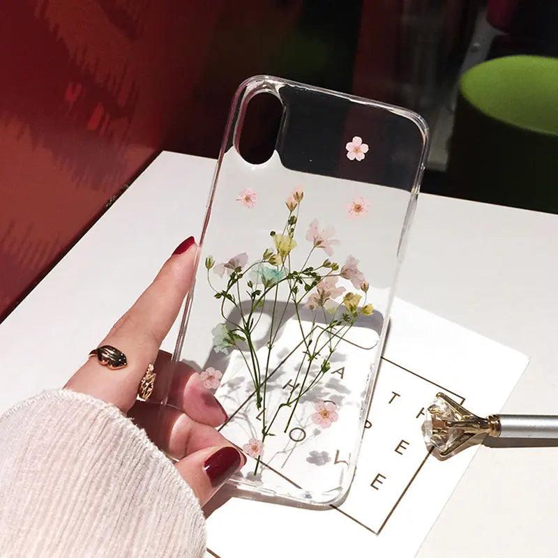 Compatible With Compatible With , Qianliyao Dried Real Flower Cases For I XR Case Handmade Clear Soft Back Cover For - MyMobile