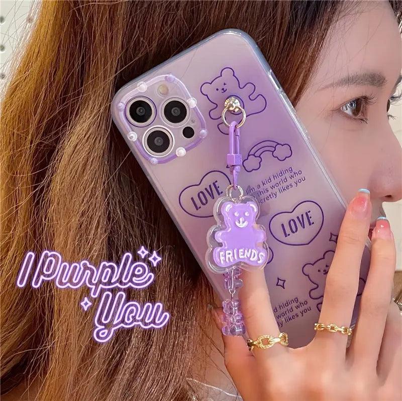 Cute Purple Transparent Bear Suitable Mobile Phone Case For iPhone 11, 12, 13 - MyMobile