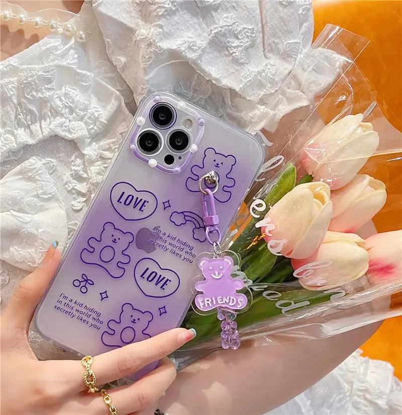 Cute Purple Transparent Bear Suitable Mobile Phone Case For iPhone 11, 12, 13 - MyMobile