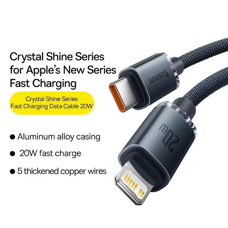 CW - FXP Baseus Crystal Shine Series Fast Charging Data Cable Type - C to iP 20W 1.2m - Black - MyMobile