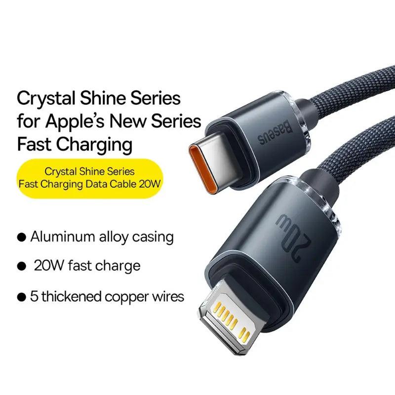 CW - FXP Baseus Crystal Shine Series Fast Charging Data Cable Type - C to iP 20W 2m - Black - MyMobile