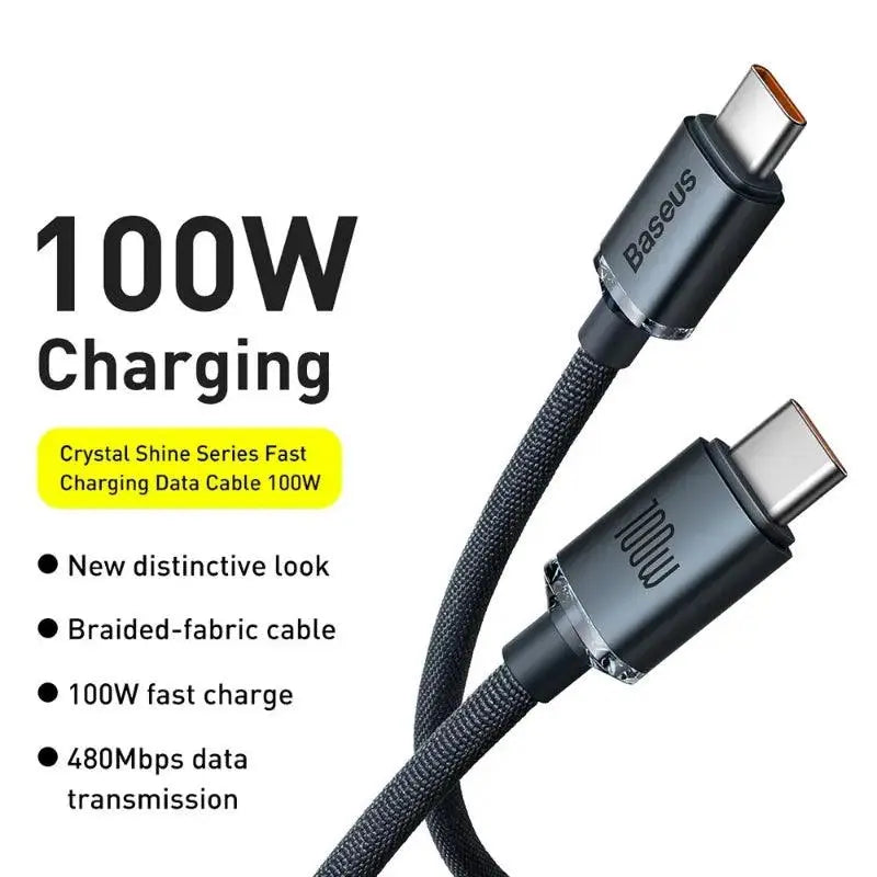 CW - FXP Baseus Crystal Shine Series Fast Charging Data Cable Type - C to Type - C 100W 1.2m - Black - MyMobile