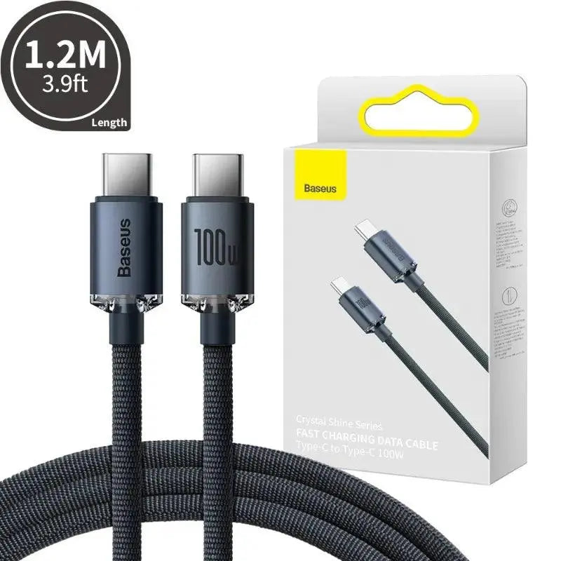 CW - FXP Baseus Crystal Shine Series Fast Charging Data Cable Type - C to Type - C 100W 1.2m - Black - MyMobile