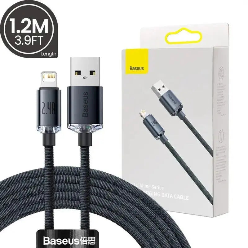 CW - FXP Baseus Crystal Shine Series Fast Charging Data Cable USB to iP 2.4A 1.2m - Black - MyMobile