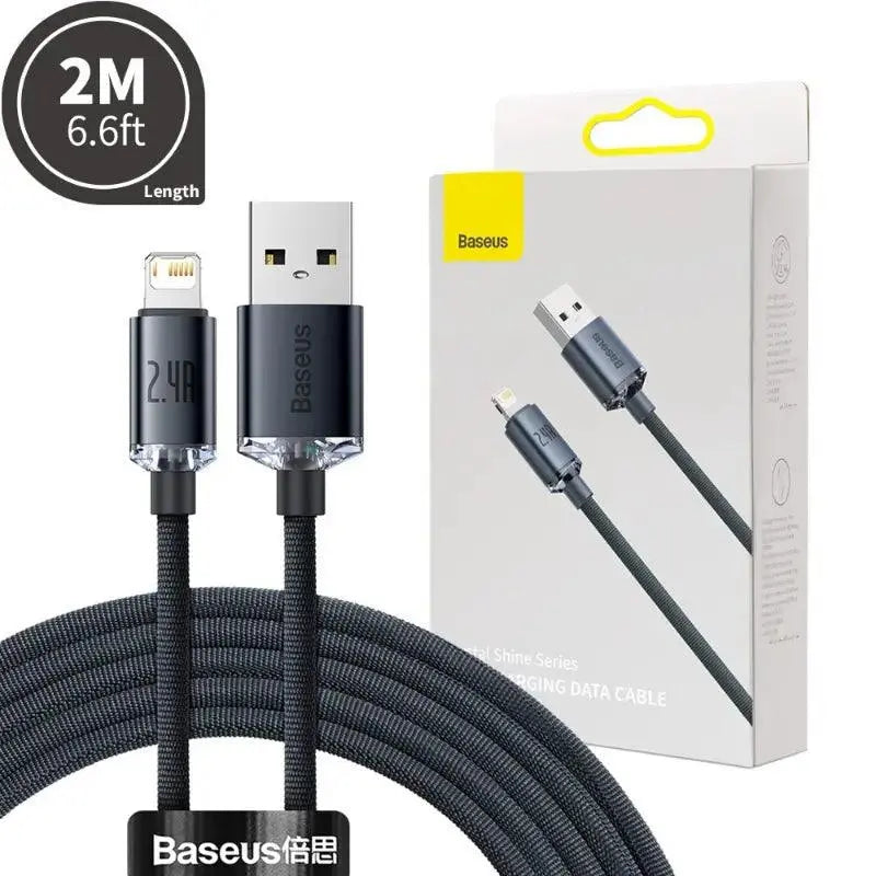 CW - FXP Baseus Crystal Shine Series Fast Charging Data Cable USB to iP 2.4A 2m - Black - MyMobile