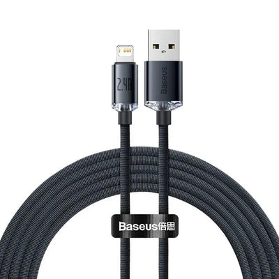 CW - FXP Baseus Crystal Shine Series Fast Charging Data Cable USB to iP 2.4A 2m - Black - MyMobile