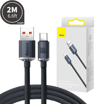 CW - FXP Baseus Crystal Shine Series Fast Charging Data Cable USB to Type - C 100W 2m - Black - MyMobile