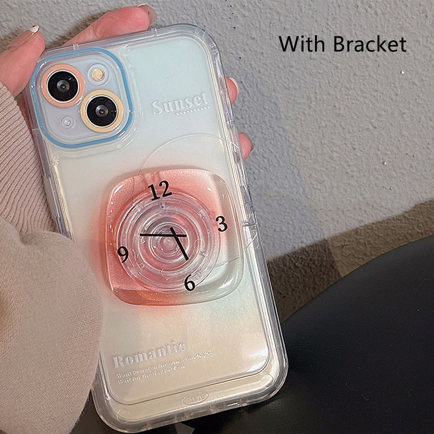 Smudge Clock Transparent Stand Phone Case For iPhone 14