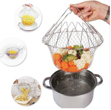 Deep Fry Basket Stainless Steel Multi - function Foldable Chef Cooking Basket Flexible Kitchen Tool for Fried Food Washing Fruits Vegetables - MyMobile