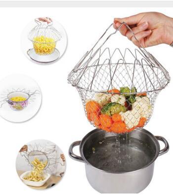 Deep Fry Basket Stainless Steel Multi - function Foldable Chef Cooking Basket Flexible Kitchen Tool for Fried Food Washing Fruits Vegetables - MyMobile