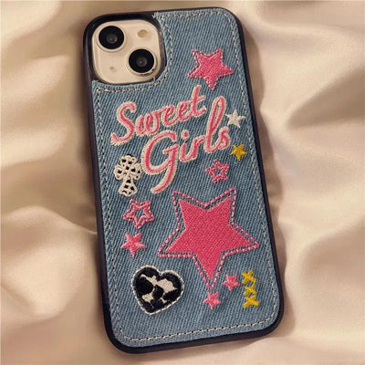 Denim Embroidered Star Phone Case - MyMobile