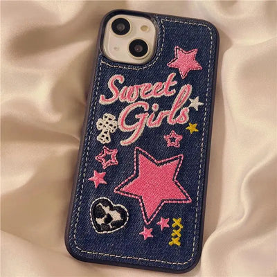 Denim Embroidered Star Phone Case - MyMobile