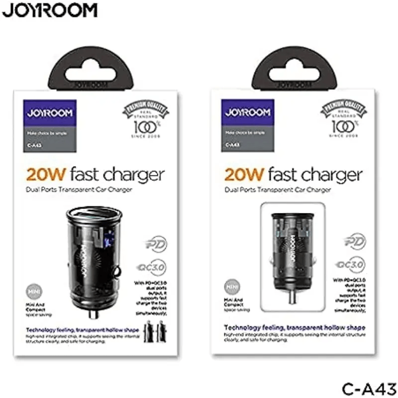 Joyroom - C-a43 20w Dual Ports Transparent Car Charger Usb C + A