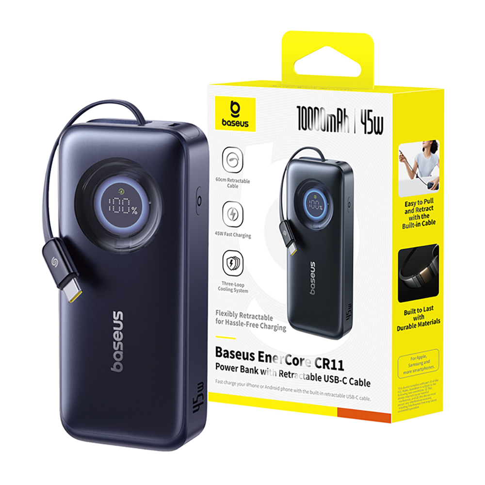 Baseus EnerCore CR11 Power Bank With Retractable Cable 10,000mAh 45W