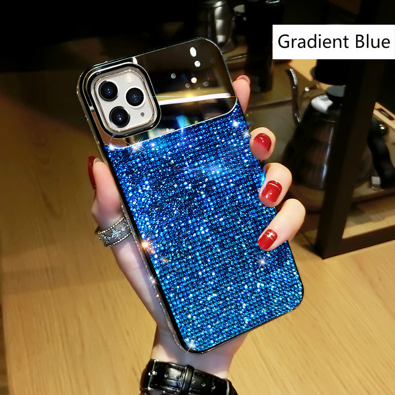 European And American Punk Gradient Rhinestone Makeup Mirror Phone Case For iPhone 14