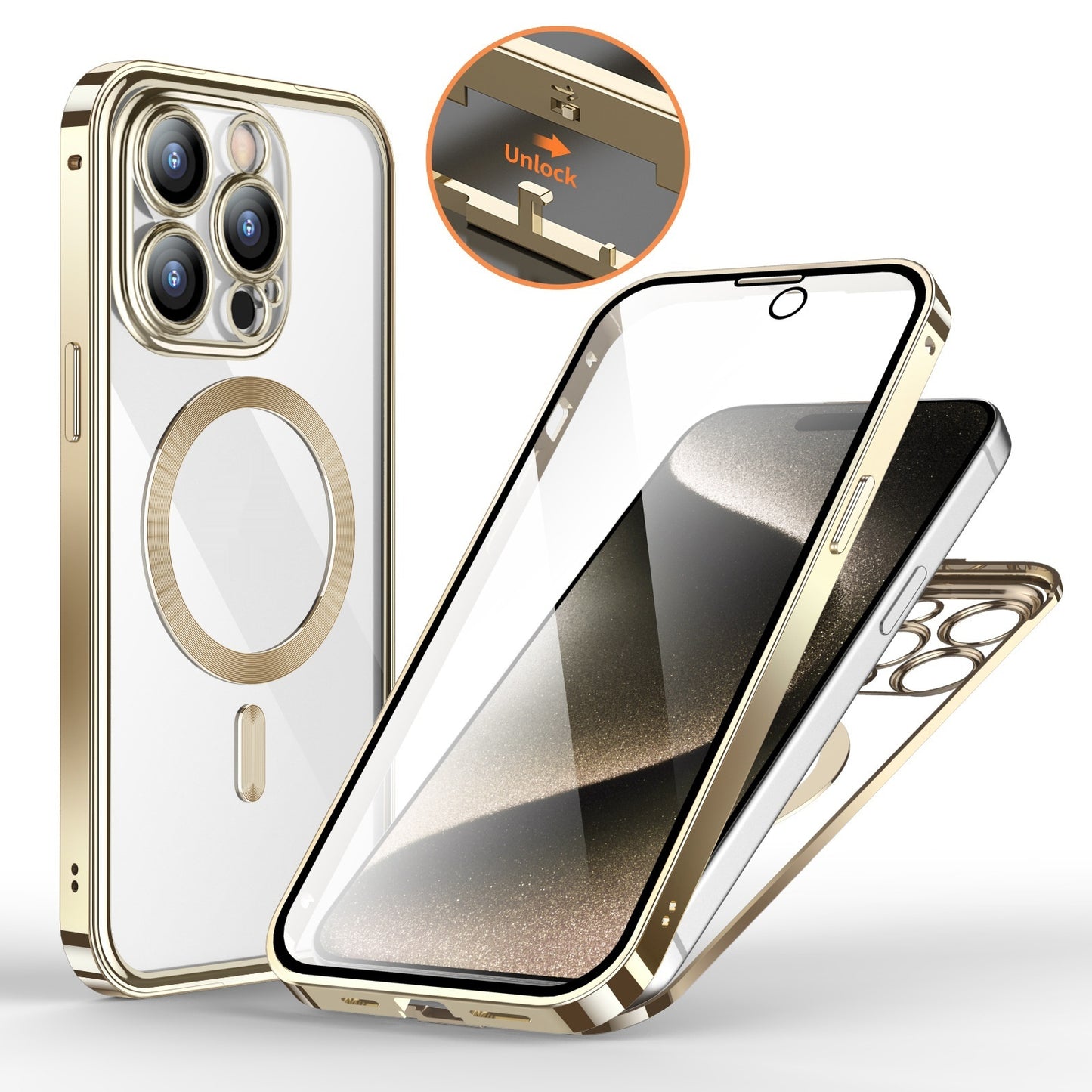 Anti-Privacy Metal Buckle Magnetic Support Wireless Charging Double-Sided Lens For iPhone 15