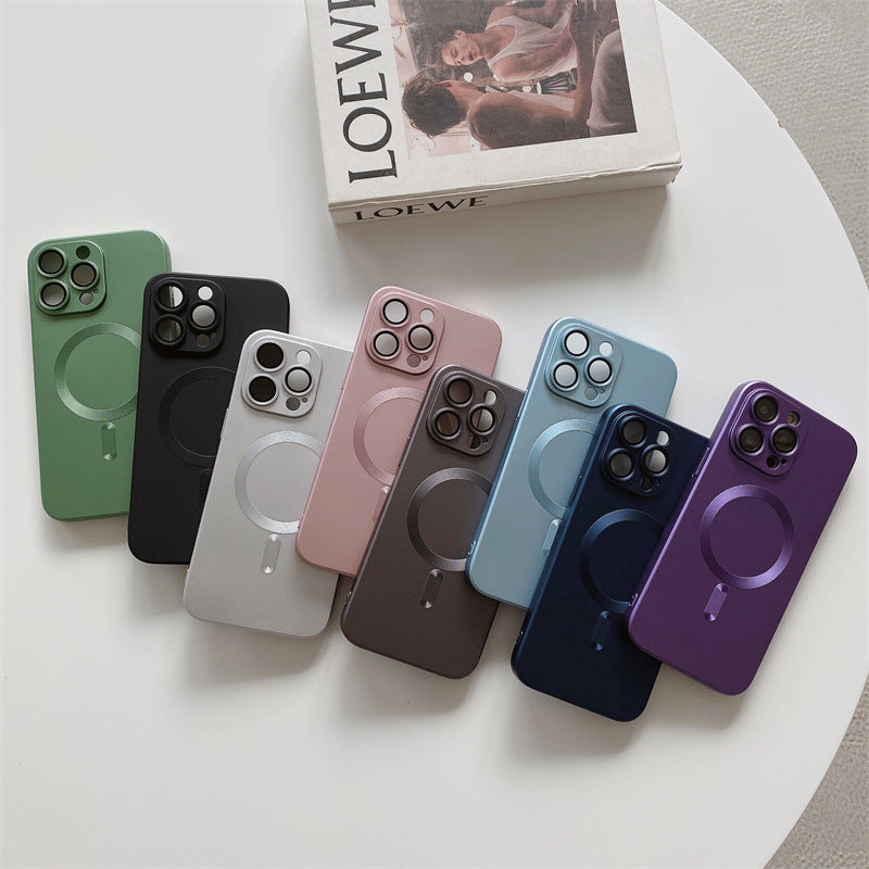 Magnetic Suction With Lens Film Electroplating Mobile Phone Case For iPhone 14