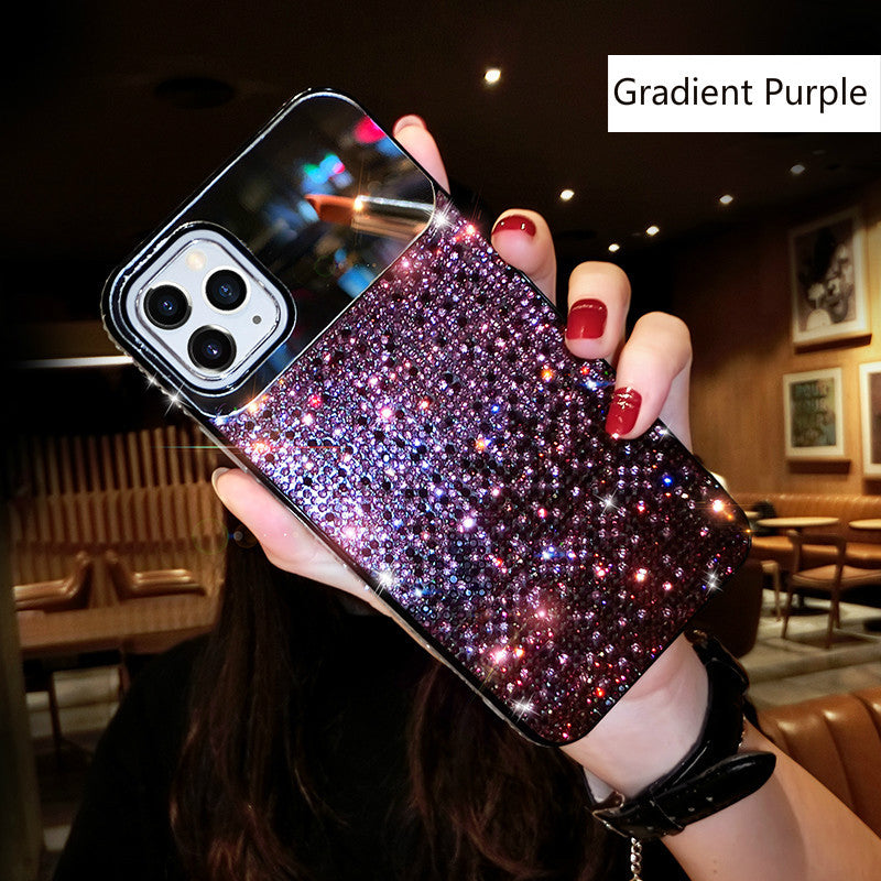 European And American Punk Gradient Rhinestone Makeup Mirror Phone Case For iPhone 14