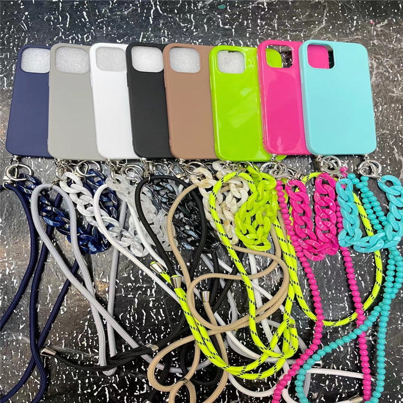 Korean INS Solid Color Diagonal Double Lanyard Mobile Phone Case - MyMobile