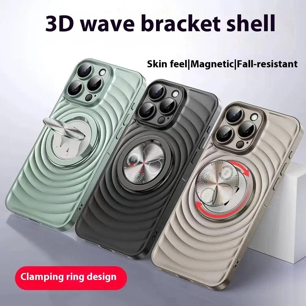 Magnetic Bracket Phone Case IPhone15 Wave Ripple Pattern LEICA