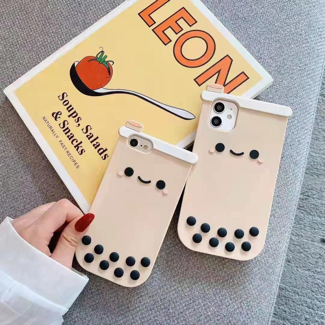 Pearl Milk Tea Silicone Phone Case For iPhone 14