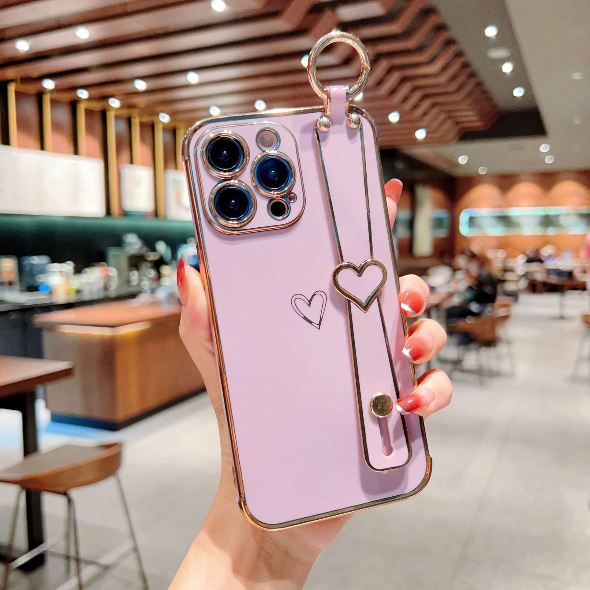 Electroplated Hollow Heart Wrist With Phone Case For iPhone 14 - MyMobile