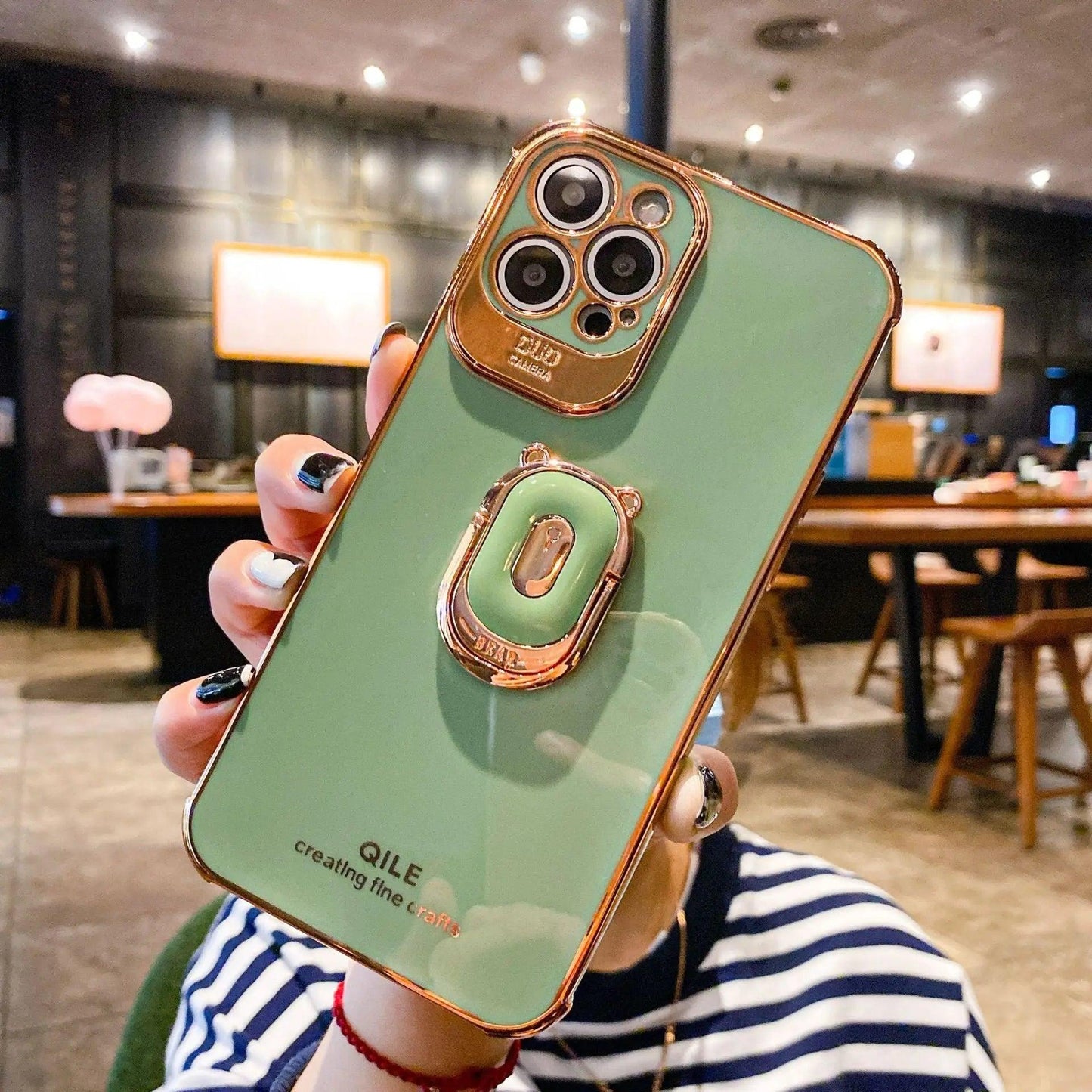 Electroplated Mobile Phone Shell Bear Bracket Fine Hole For iPhone 11, 12, 13, 14 - MyMobile