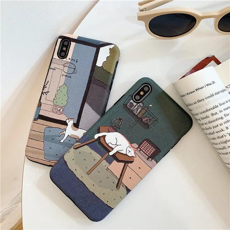 Embossed Cat Net Red Cartoon Mobile Phone Case - MyMobile