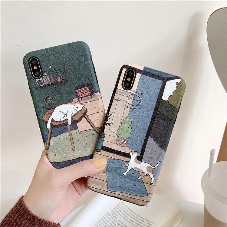 Embossed Cat Net Red Cartoon Mobile Phone Case - MyMobile