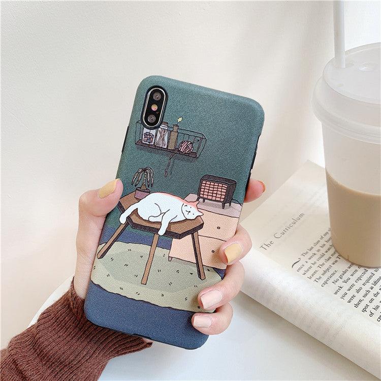 Embossed Cat Net Red Cartoon Mobile Phone Case - MyMobile