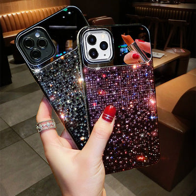 European And American Punk Gradient Rhinestone Makeup Mirror Phone Case For iPhone 14 - MyMobile