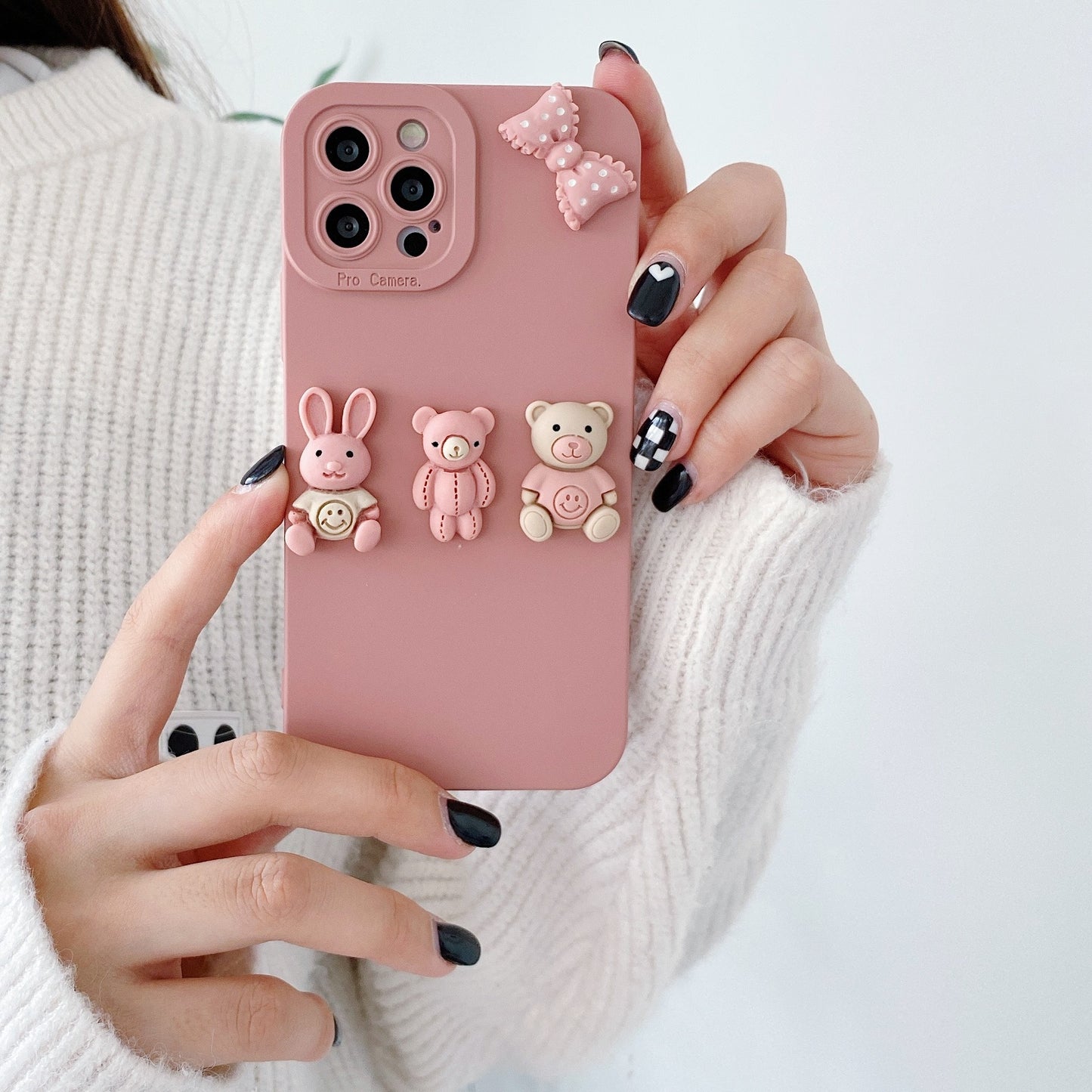 Women's Fashion Three-dimensional Doll Bear Decorative Phone Case Protective Cover For iPhone 14