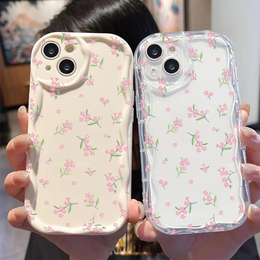 Fashion Brand Cream Pattern Transparent Case 15 Phone CaseFlowers For iPhone 13, 14, 15 - MyMobile