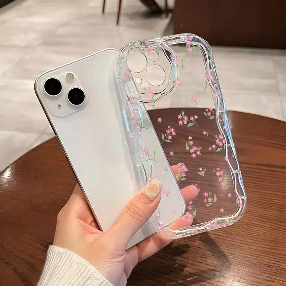 Fashion Brand Cream Pattern Transparent Case 15 Phone CaseFlowers For iPhone 13, 14, 15 - MyMobile