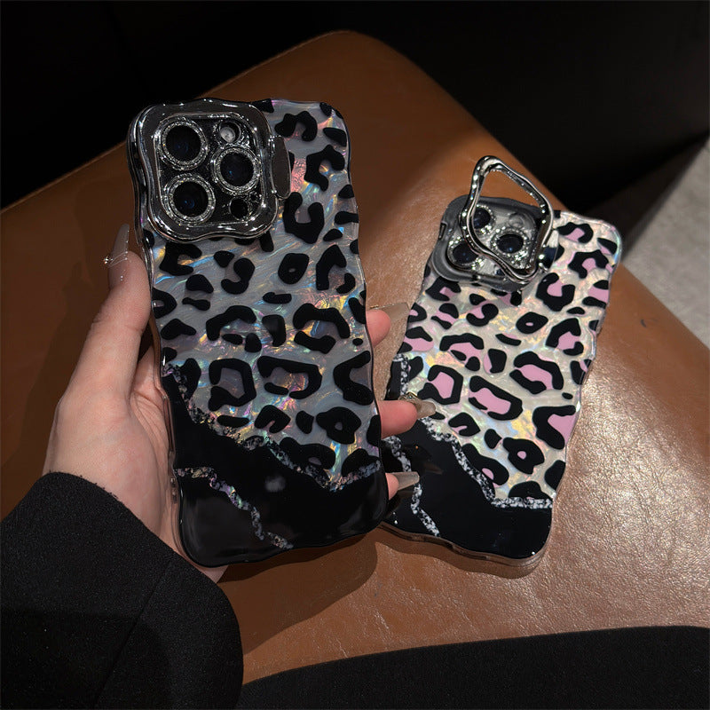 Ins Wave Leopard Print Phone Case Lens Bracket For iPhone 16