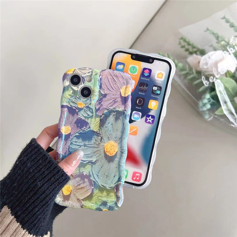 Retro Oil Painting Phone Case Blu-ray Flowers Shockproof Case For iPhone 14