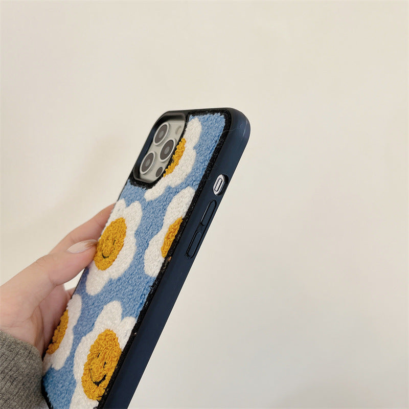 Creative And Simple Flower Plush Phone Case For iPhone 15