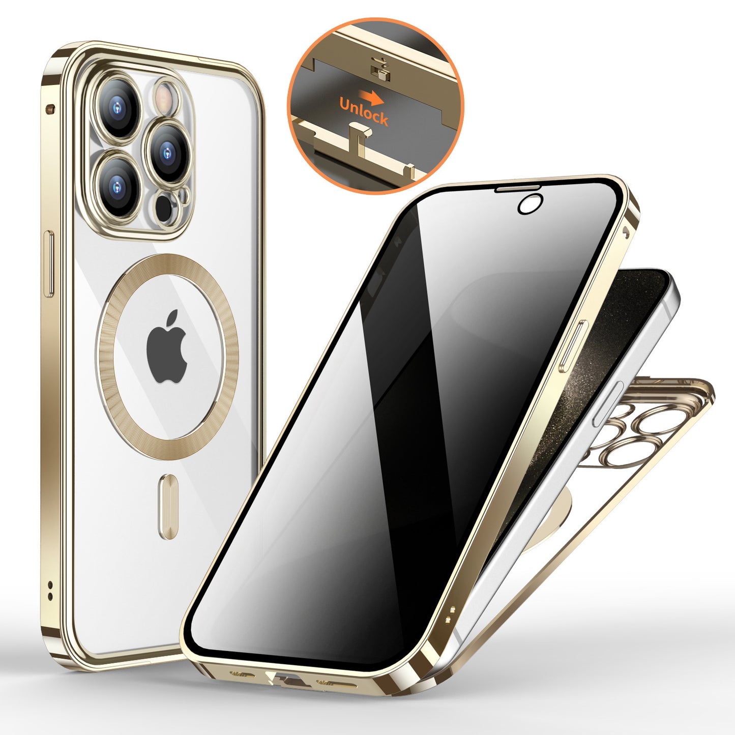 Anti-Privacy Metal Buckle Magnetic Support Wireless Charging Double-Sided Lens For iPhone 15